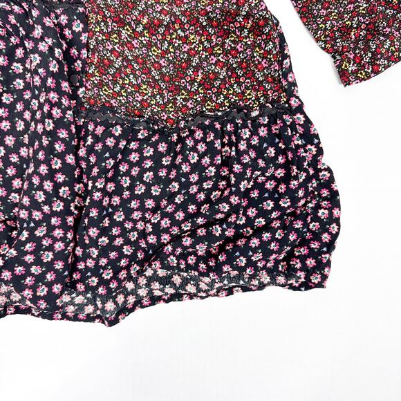 Zara Girls Mixed Floral Dress Girls‎ 7 Multicolor Red Navy Long Sleeve - Picture 4 of 5
